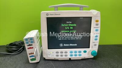 GE Datex Ohmeda S/5 FM Patient Monitor with 1 x GE E-PSMPW Module Including ECG, SpO2, T1, T2, P1, P2 and NIBP Options (Powers Up) *SN 6101426, 6403285*