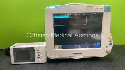 Job Lot Including 1 x Philips IntelliVue MP50 Patient Monitor with 1 x Philips IntelliVue X2 Handheld Patient Monitor Including ECG, SpO2, NBP, Temp and Press Options with 1 x Philips M4607A Battery