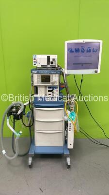 Drager Fabius Tiro Anaesthesia Machine Software Version 2.21 - Running Hours 492 - Ventilator Hours 46 with GE Carescape B850 Monitor, Module Rack with E-PSMP-01 Multiparameter Module, E-CAiO Gas Module, Bellows and Hoses (Powers Up) *S/N ARUN-0042*