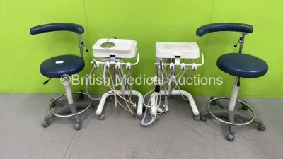 2 x Unknown Make of Dental Delivery Units and 2 x Dental Stools (Hydraulics Tested Working)