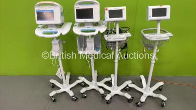 2 x Welch Allyn 6000 Series Vital Signs Monitors on Stands (Both Power Up) and 2 x Welch Allyn Connex Vital Signs Monitors (Both No Power)