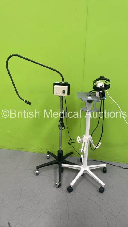 1 x Welch Allyn Patient Examination Lamp on Stand (NO Power) and 1 x Welch Allyn Solarc Light Source on Stand with Headlight (Powers Up with Good Bulb) *S/N NA*