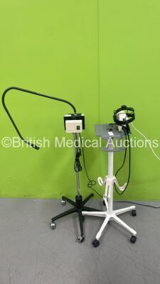 1 x Welch Allyn Patient Examination Lamp on Stand (NO Power) and 1 x Welch Allyn Solarc Light Source on Stand with Headlight (Powers Up with Good Bulb) *S/N NA* - 2