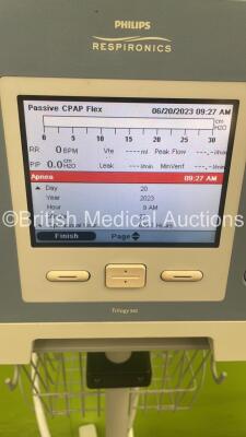 Philip Respironics Trilogy 202 Ventilator on Stand Software Version 14.2.02 - Running Hours 3214 with Hose (Powers Up) *S/N TV013041207** - 3