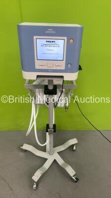 Philip Respironics Trilogy 202 Ventilator on Stand Software Version 14.2.05 - Running Hours 495 with Hose (Powers Up) *S/N TV013032607*