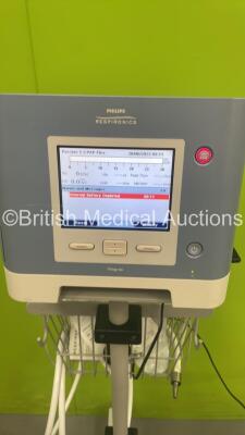 Philip Respironics Trilogy 202 Ventilator on Stand Software Version 14.2.05 - Running Hours 495 with Hose (Powers Up) *S/N TV013032607* - 2