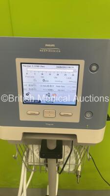 Philip Respironics Trilogy 202 Ventilator on Stand Software Version 14.2.05 - Running Hours 495 with Hose (Powers Up) *S/N TV013032607* - 3