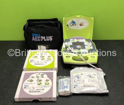 Zoll AED Plus Defibrillator with 3 x Electrode Pads *2 in Date, 1 Expired* and Training DVD in Carry Case (Powers Up)