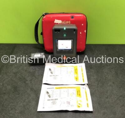 Philips FR3 Heartstart Defibrillator with 2 x Batteries *Install Dates 2024-10 / 2025-01* and 2 x Philips Electrode Packs *Both Expire 2024* in Carry Case (Powers Up) *SN C11I-00428*