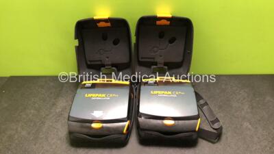 2 x Physio Control Lifepak CR Plus Defibrillators with 1 x Electrode Pads *Both Expired* in 2 x Carry Cases (Both Power Up)