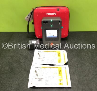 Philips FR3 Heartstart Defibrillator with 2 x Batteries *Install Dates 2022-10 / 2025-10* and 2 x Philips Electrode Packs *Both Expire 2024* in Carry Case (Powers Up) *SN C14B-00541*