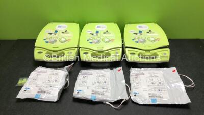 3 x Zoll AED Plus Defibrillators with 3 x Electrode Packs *All Expired* (Untested Due to No Batteries)