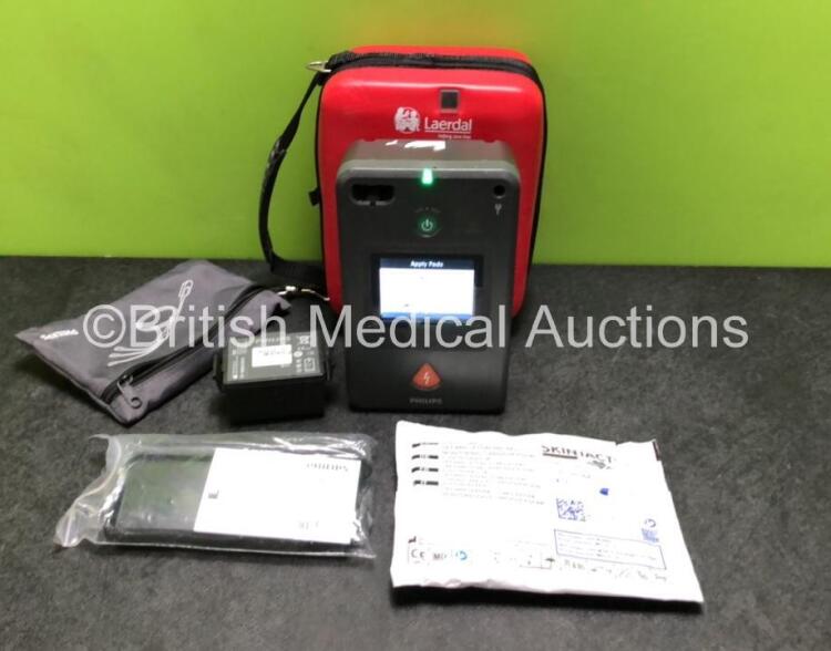 Philips FR3 Heartstart Defibrillator with 2 x Batteries *Install Dates 2024-03 / 2025-10* and 1 x Skintact Electrode Pack *Expires 2023-08* in Carry Case (Powers Up)