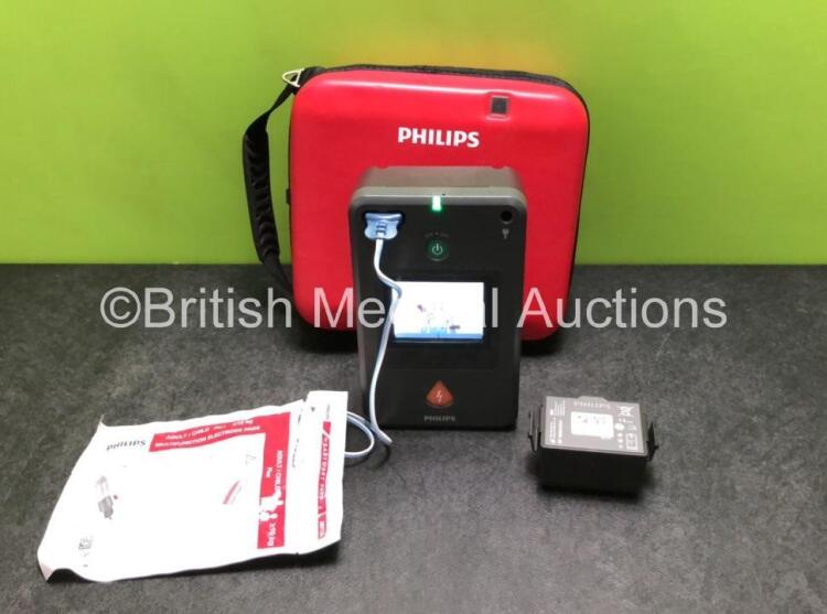 Philips FR3 Heartstart Defibrillator with 2 x Batteries *Install Dates 2024-03 / 2024-03* and 1 x Philips Electrode Pack *Expired* in Carry Case (Powers Up)