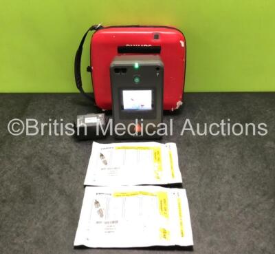 Philips FR3 Heartstart Defibrillator with 2 x Batteries *Install Dates 2022-12 / 2025-10* and 2 x Philips Electrode Packs *Both Expire 2024* in Carry Case (Powers Up) *SN C14B-00549*