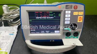 Zoll R Series Plus Defibrillator / Monitor Including Pacer, ECG and Printer Options with 1 x Zoll Sure Power II Battery, 1 x 3 Lead ECG Lead and 1 x Zoll Onestep Adult Electrode Pads *Exp 09-02-2024* (Powers Up) - 2