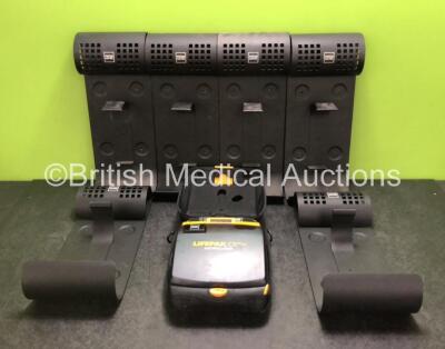 Job Lot Including 1 x Physio Control Lifepak CR Plus Defibrillator *Mfd 2016* with 1 x Electrode Pad *In Date* in Carry Case (Powers Up) and 6 x Physio Control Defibrillator Brackets