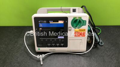 Philips Heartstart XL+ Defibrillator Including ECG and Printer Options with 1 x ECG Lead, 1 x Paddle Lead and 1 x Battery (Powers Up) *SN US31410901*