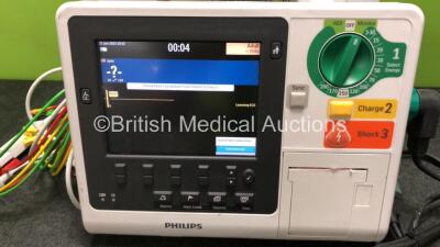 Philips Heartstart XL+ Defibrillator Including ECG and Printer Options with 1 x ECG Lead, 1 x Paddle Lead and 1 x Battery (Powers Up) *SN USD1615723* - 2