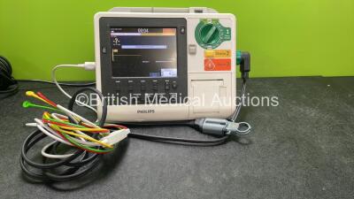 Philips Heartstart XL+ Defibrillator Including ECG and Printer Options with 1 x Paddle Lead, 1 x 3 Lead ECG Lead and 1 x Battery (Powers Up) *SN US31410949*