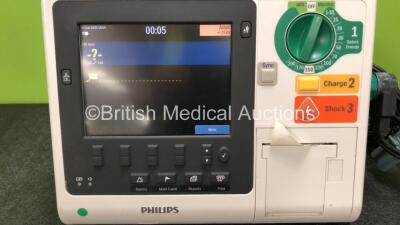 Philips Heartstart XL+ Defibrillator Including ECG and Printer Options with 1 x Paddle Lead and 1 x Battery (Powers Up) *SN US31410979* - 2