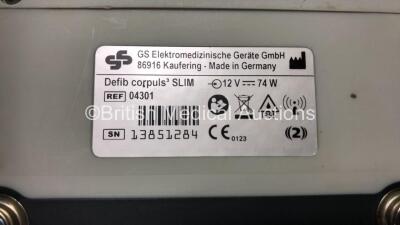 GS Corpuls3 Slim Defibrillator Ref : 04301 with Corpuls Patient Box Ref : 04200 with Pacer, Oximetry, ECG-D, ECG-M, CO2, CPR, NIBP and Printer Options, 2 x Batteries and Corpuls Display Unit *Mfd - 2013 / 2014* (Powers Up and Passes Self Test) *13851284 / - 7