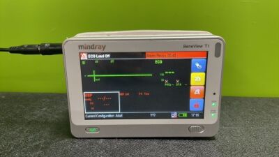 Mindray Beneview T1 Handheld Patient Monitor/Module Software Version V5.0 Including, ECG, SpO2, MP1, IBP, NIBP, T1 and T2 Options (Powers Up with AC Power Supply - Power Supply Not Included)