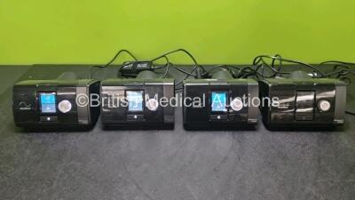 4 x ResMed Airsense 10 Autoset CPAP Units (All Power Up, 3 x with Missing Humidifier Chambers) with 3 x Power Supplies *SN 23193384484 / 23171262496 / 23182126043 / 23151456174*