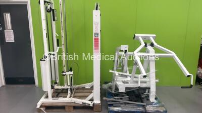 Job Lot of Gym Equipment Including High-Low Pulley Collum, Weights and Chest Press (Incomplete) *S/N 9525908*