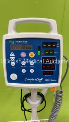 2 x CSI Criticare Comfort Cuff 506N3 Patient Monitors on Stands (Both Power Up - 1 x Missing Wheel - See Pictures) *S/N 312728578 / 312728582* - 8