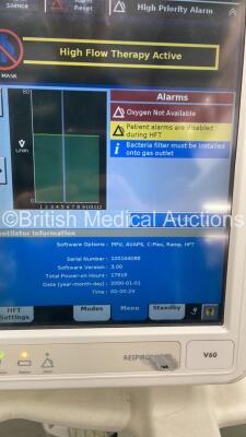 Philips Respironics V60 Ventilator Software Version 3.00 on Stand - Total Power on Hours 17919 with Hose (Powers Up) *S/N 100164088* - 5