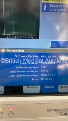 Philips Respironics V60 Ventilator Software Version 3.00 on Stand - Total Power on Hours 17919 with Hose (Powers Up) *S/N 100164088* - 13