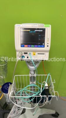 Mixed Lot Including Fukuda Denshi Dynascope DS-5100E Patient Monitor on Stand, 1 x Fukuda Denshi Dynascope DS-7100 Patient Monitor on Stand and 1 x Regulator on Stand (Both Power Up) *S/N 09070065 / 500000449* - 7