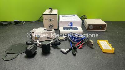 Mixed Lot Including 1 x Trans Lite Model FO-150-220 Light Source (Powers Up with Strong Bulb) 1 x Eastleigh Model RE200 Respiration Monitor (Powers Up) 1 x Illumini-i Microscope Part and 1 x Bodystat 1500 Body Composition Monitor *SN 214011, 000268, 00503