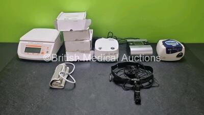 Mixed Lot Including 1 x Welch Allyn Ref 49000 Headlight, 4 x Microlife Blood Pressure Monitors, 1 x Digi Weighing Scales, 1 x Philips Respironics Innospire Essence Nebulizer, 1 x ResMed S9 Autoset CPAP and 1 x ResMed S8 Escape CPAP