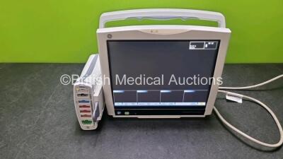 GE B450 Carescape Monitor *Mfd 2018* (Powers Up) with 1 x GE Patient Data Module *Mfd 2018* (Powers Up) Including ECG, Temp,CO, P1/P3, P2/P4, SpO2 and NIBP Options *SNSA318060553SA / SNE18060066HA*