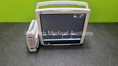 GE B450 Carescape Monitor *Mfd 2018* (Powers Up) with 1 x GE Patient Data Module *Mfd 2018* (Powers Up) Including ECG, Temp,CO, P1/P3, P2/P4, SpO2 and NIBP Options *SN