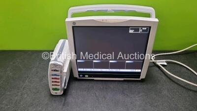 GE B450 Carescape Monitor *Mfd 2018* (Powers Up) with 1 x GE Patient Data Module *Mfd 2018* (Powers Up) Including ECG, Temp,CO, P1/P3, P2/P4, SpO2 and NIBP Options *SN SA318060593SA / SNE18060092HA*