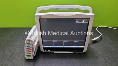 GE B450 Carescape Monitor *Mfd 2018* (Powers Up) with 1 x GE Patient Data Module *Mfd 2018* (Powers Up) Including ECG, Temp,CO, P1/P3, P2/P4, SpO2 and NIBP Options *SN SA318069551SA / SNE18060068HA*