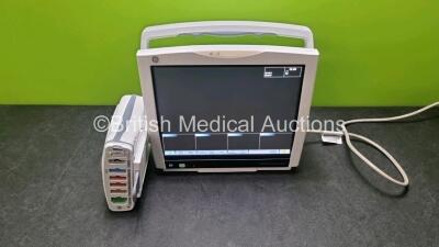 GE B450 Carescape Monitor *Mfd 2018* (Powers Up) with 1 x GE Patient Data Module *Mfd 2019* (Powers Up) Including ECG, Temp,CO, P1/P3, P2/P4, SpO2 and NIBP Options *SN SNE18060077HA / SPX190504865A*