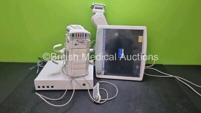 GE Carescape B850 Monitoring System Including 1 x D19KT Display / Monitor, 1 x GE Dinamap Ref 2016793-002 Patient Data Module Including ECG, Temp/CO, P1/P3, P2/P4, SpO2 and NIBP Options 1 x F5-01 Module Rack with 5 x Blank Modules and 1 x GE USB Remote (P