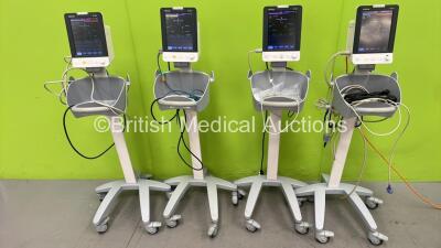 4 x Mindray VS-900 Vital Signs Monitors on Stands with Selection of Cables (All Power Up - Damage to Dial - See Pictures) *S/N FV-73015811 / FV-04038894*