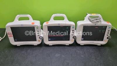 3 x GE Dash 3000 Patient Monitor Including ECG, NBP, CO2, SpO2, Temp/CO, BP1 and BP2 Options (All Power Up, 2 x with Damage - See Photos) *SN A3DJ44166 / DSH05073754GA / J2DJ87326*