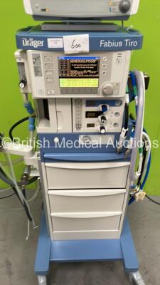 Drager Fabius Tiro Anaesthesia Machine Software Version 3.37B - Total Running Hours 9393 - Total Ventilator Hours 14 with GE Carescape B650 Monitor with E-sCAIO Gas Module and D-Fend Pro Water Trap and Hoses (Powers Up) *S/N ASEH-0206* - 3