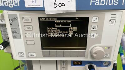 Drager Fabius Tiro Anaesthesia Machine Software Version 3.37B - Total Running Hours 9393 - Total Ventilator Hours 14 with GE Carescape B650 Monitor with E-sCAIO Gas Module and D-Fend Pro Water Trap and Hoses (Powers Up) *S/N ASEH-0206* - 4