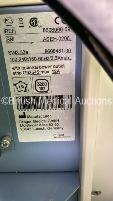 Drager Fabius Tiro Anaesthesia Machine Software Version 3.37B - Total Running Hours 9393 - Total Ventilator Hours 14 with GE Carescape B650 Monitor with E-sCAIO Gas Module and D-Fend Pro Water Trap and Hoses (Powers Up) *S/N ASEH-0206* - 9