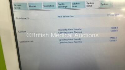 Drager Evita Infinity V500 Acute Care System Software Version V500 02.51.01 (Build 7347) Cockpit Running Hours 12256 - Ventilation Unit Running Hours 12256 with Hoses (Powers Up) *S/N ASKC-0040* - 11