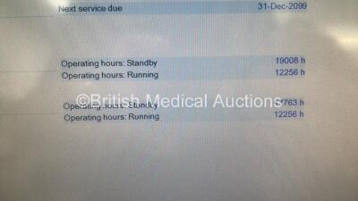 Drager Evita Infinity V500 Acute Care System Software Version V500 02.51.01 (Build 7347) Cockpit Running Hours 12256 - Ventilation Unit Running Hours 12256 with Hoses (Powers Up) *S/N ASKC-0040* - 12