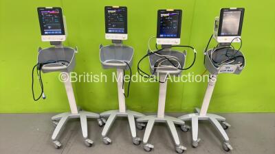 4 x Mindray VS-900 VItal Signs Monitors on Stands with Selection of Cables (All Power Up -1 x Missing Side Panel - See Pictures) *S/N FV-8C026276 / FV-77017854*