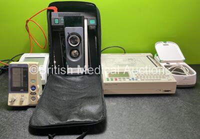 Mixed Lot Including 1 x Siemens Clinitek + Status Analyzer, 1 x Omron HEM-907 Digital BP Meter, 1 x Philips Respironics Nebulizer, 1 x Hewlett Packard 200 Page Writer and 1 x Formula Reflex Projector *SN 20100200401AF, 1112279, CNC4221932*